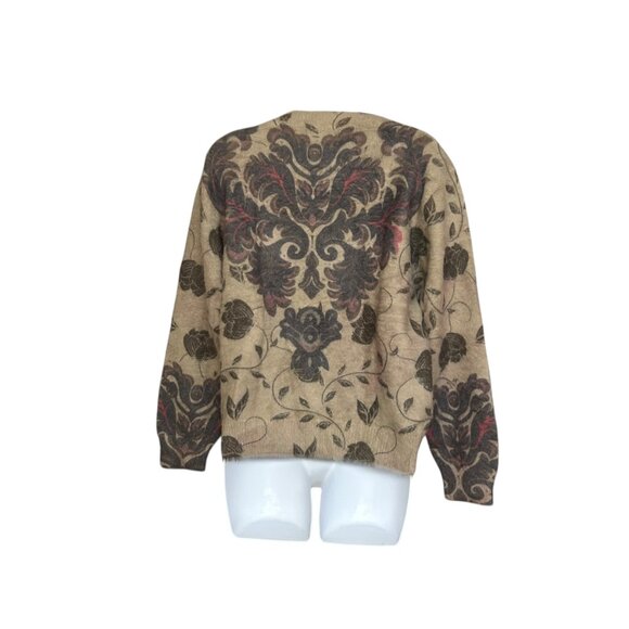 Simply Couture Brown Floral Beaded Front Long Sleeve Soft Sweater Top Size L - Picture 3 of 6